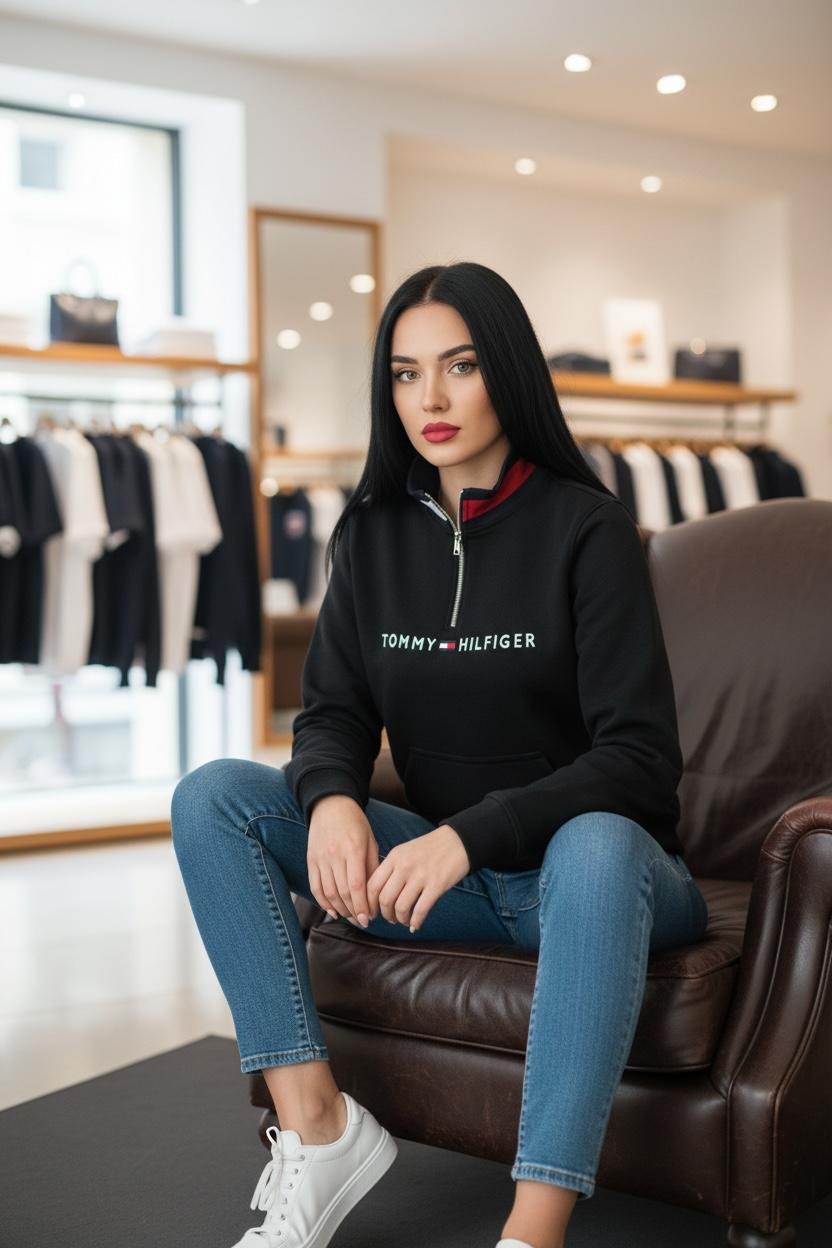 Polera Tommy Hilfiger medio cierre y cuello tejido