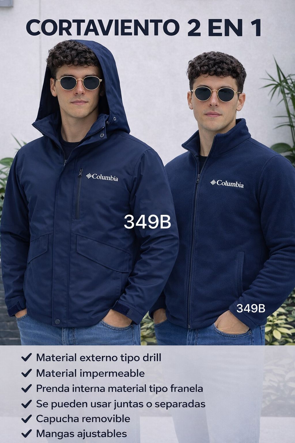 Cortaviento Columbia de hombre 2 en 1 color azul