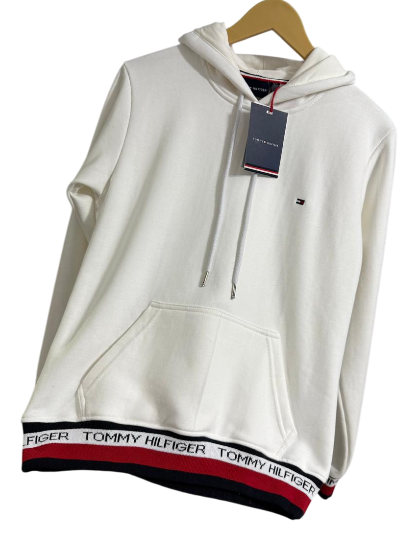 Polera blanca Tommy H con capucha