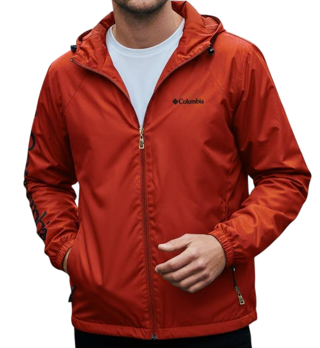 Cortaviento Columbia con capucha impermeable color ladrillo