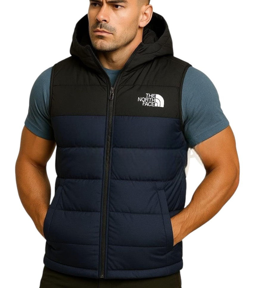 Chaleco Columbia con capucha color negro con azul