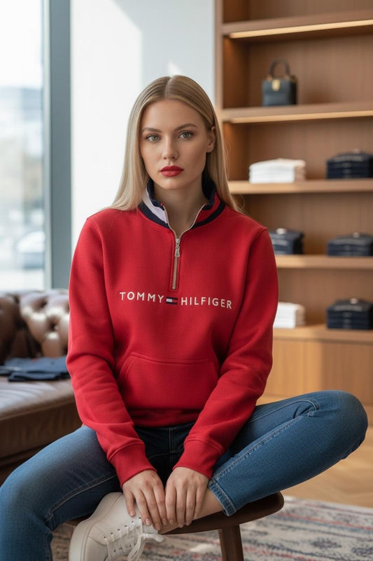 Polera Tommy Hilfiger medio cierre y cuello tejido