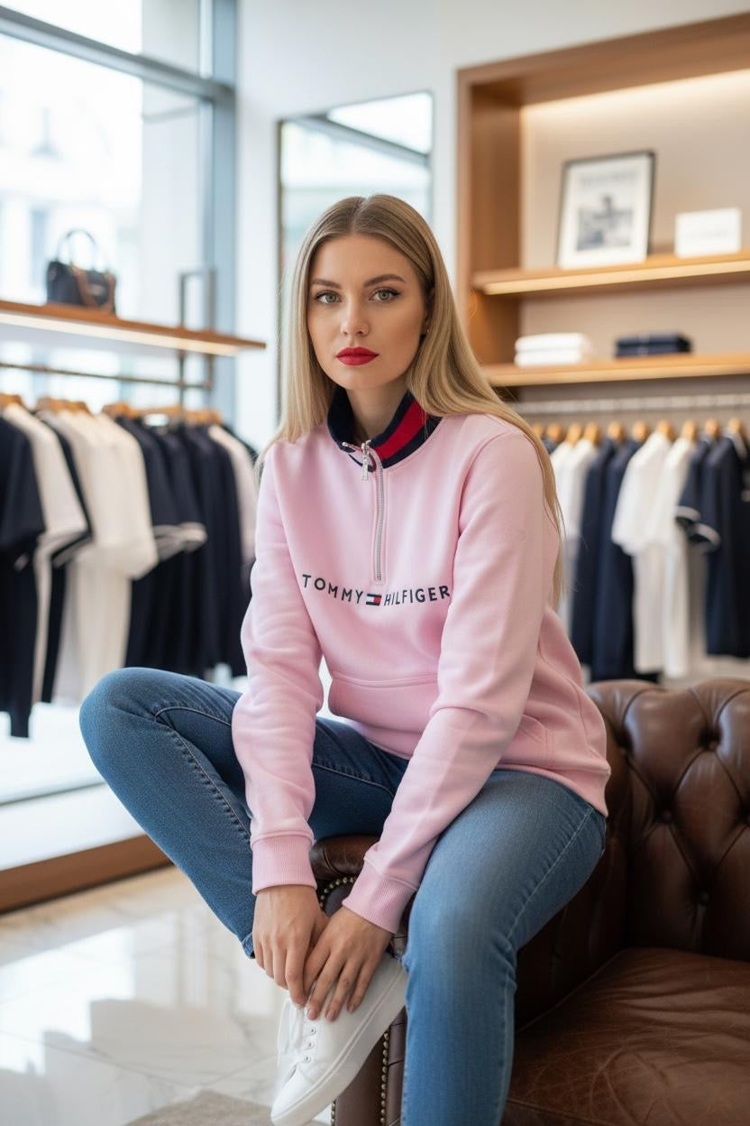 Polera Tommy Hilfiger medio cierre y cuello tejido