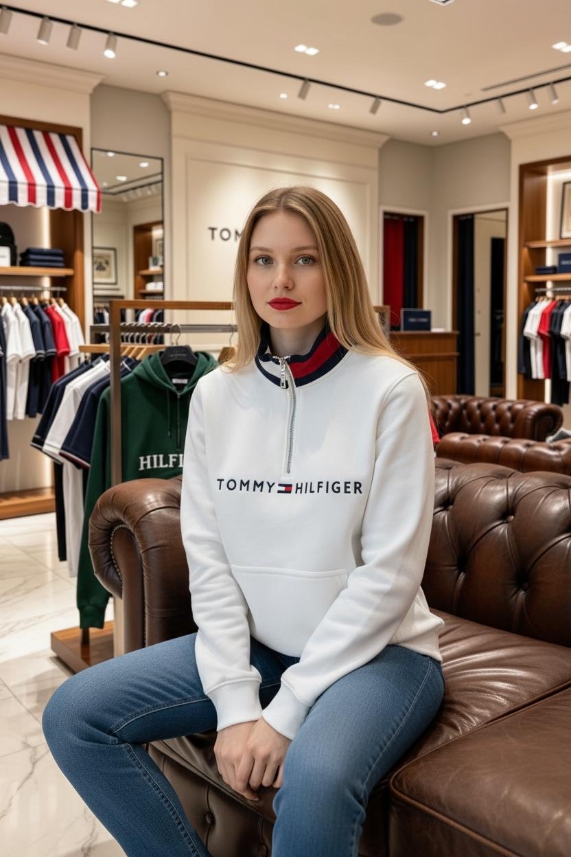 Polera Tommy Hilfiger medio cierre y cuello tejido