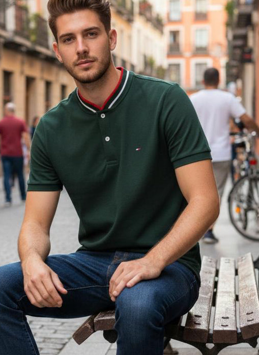 Camisero Tommy H piqué con cuello y puño bordado