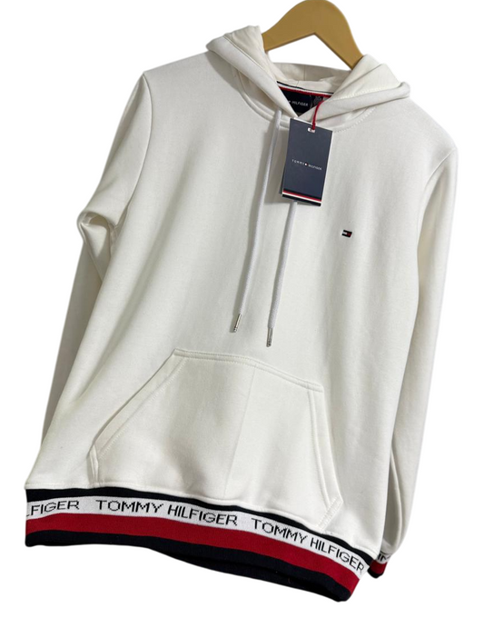 Polera blanca Tommy H con capucha