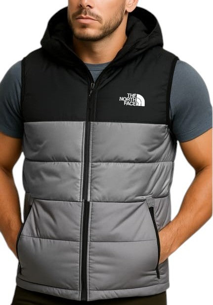 Chaleco North face con capucha color negro con gris