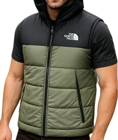Chaleco North face con capucha color negro con verde