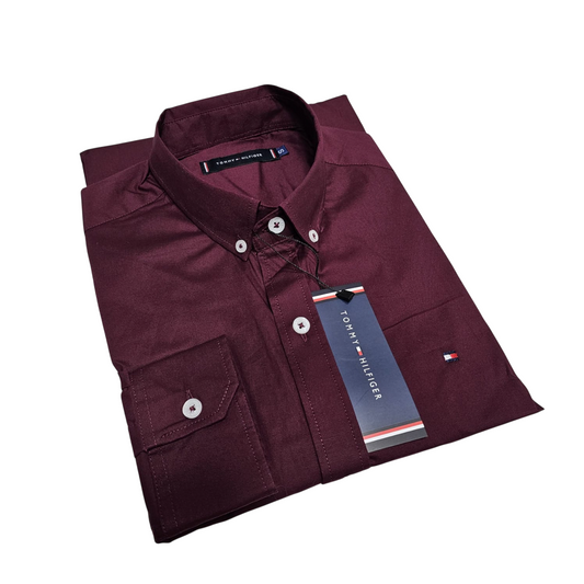 Camisa TH manga larga guinda