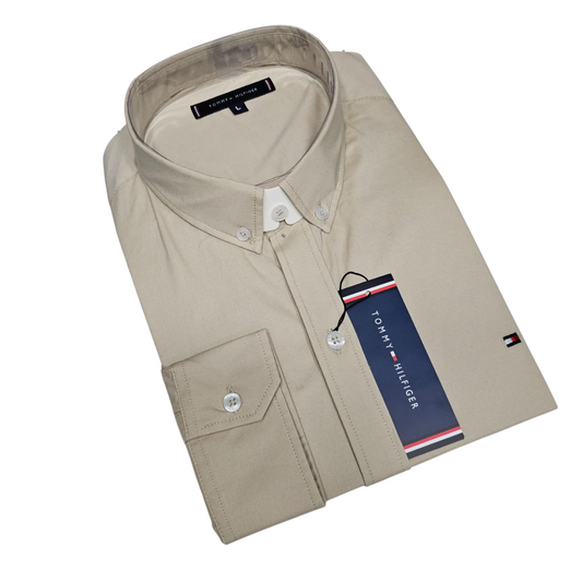 Camisa TH manga larga beige