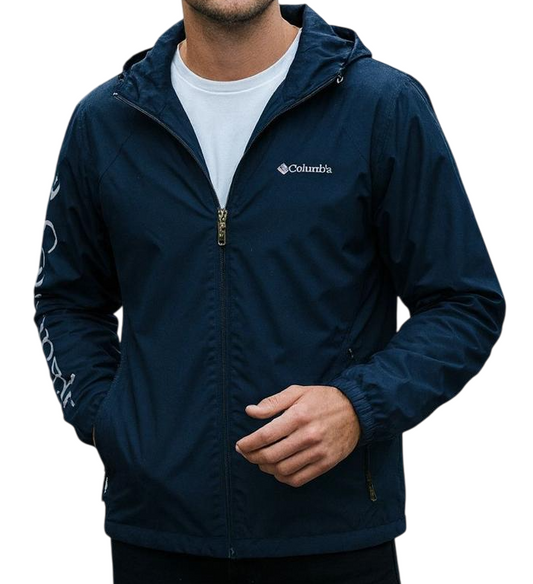 Cortaviento Columbia con capucha impermeable azul marino